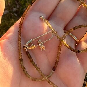 14k catbird hanging in there kitten cat on safety pin charm